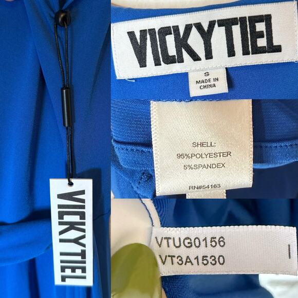 Vicky Tiel Jersey Midi Wrap Flutter Sleeve Blue Dress NEW size Small - Picture 3 of 3